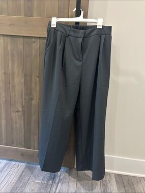 Wide Leg Pleated Pants in Dark Gray